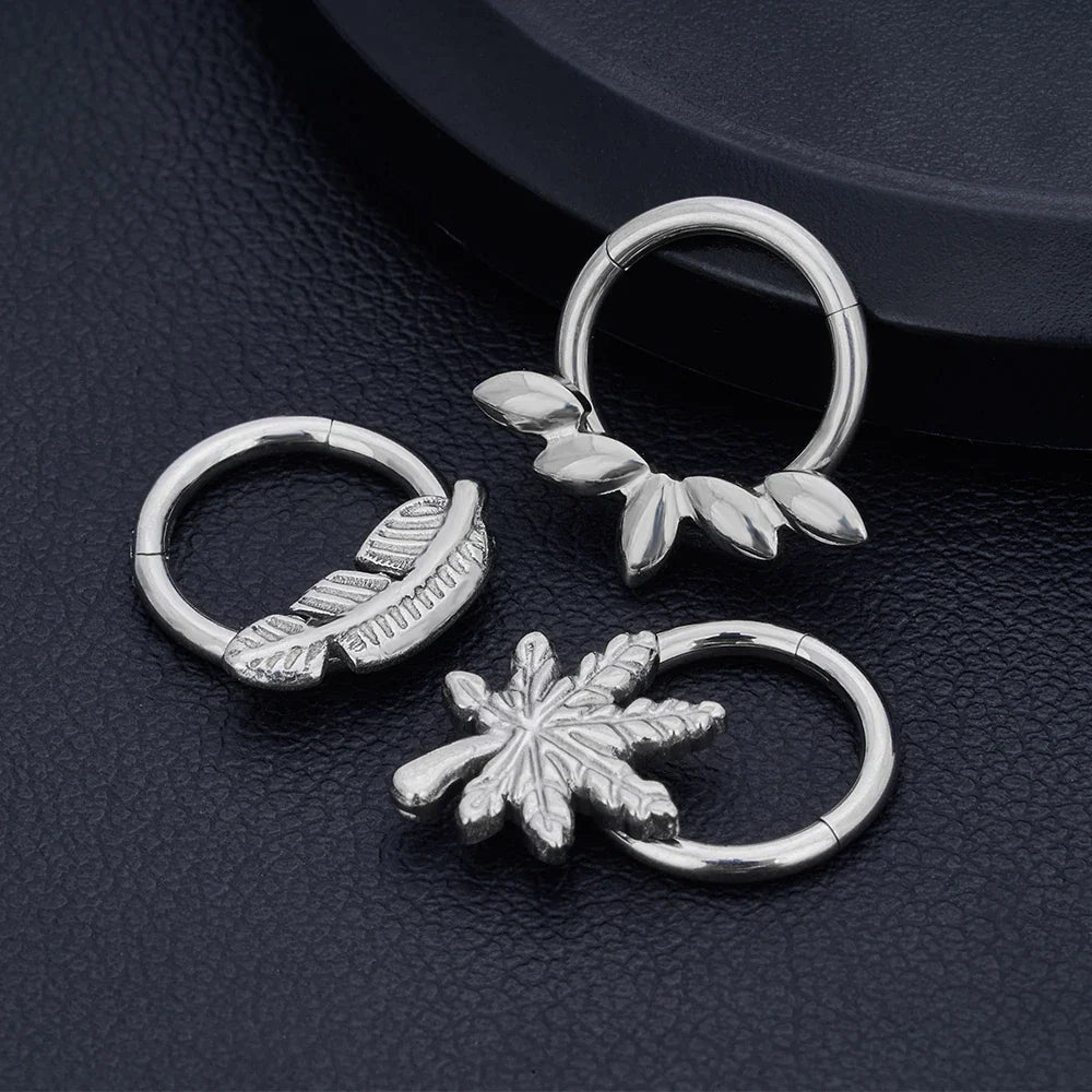 Leaf nose ring titanium hinged clicker septum piercing 16G silver Ashley Piercing Jewelry
