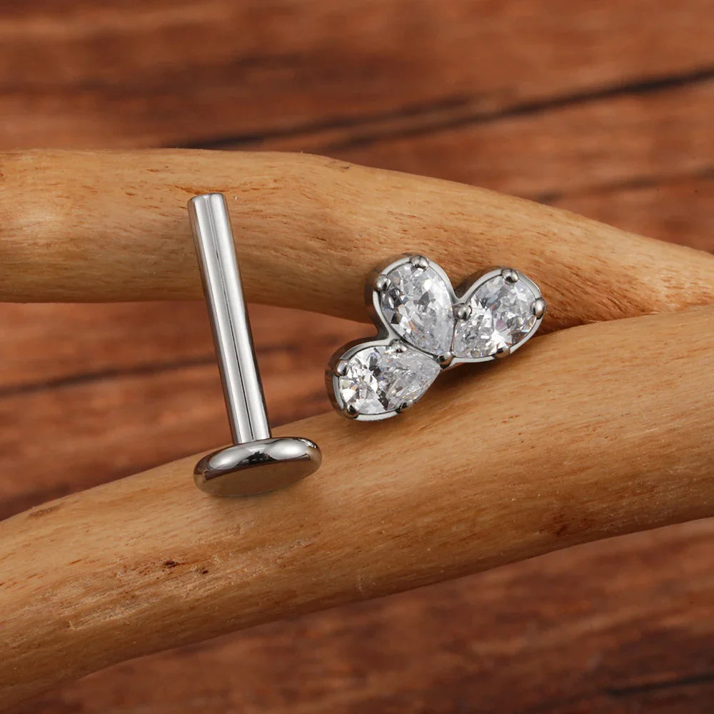 Gold ashley piercing with three diamonds ashley labret piercing titanium lip piercing stud 16G Ashley Piercing Jewelry