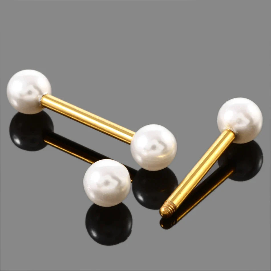 Pearl nipple barbell 14G titanium straight barbells 14mm 16mm 1 piece Ashley Piercing Jewelry