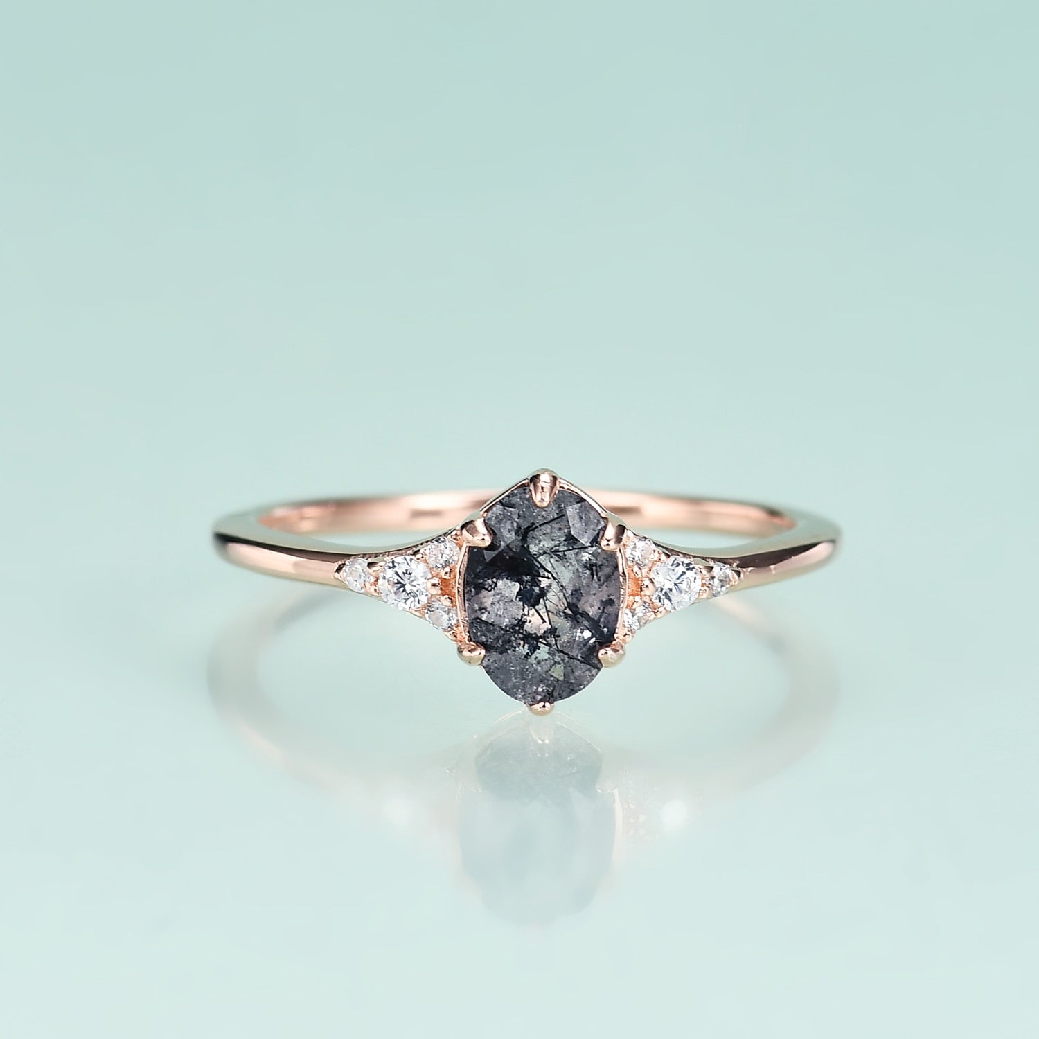 Buy Vintage Black Rutilated Quartz Engagement Ring White Gold White Gold  Diamond Moissanite Half Eternity Ring Bridal Art Deco Anniversary Ring  Online in India - Etsy