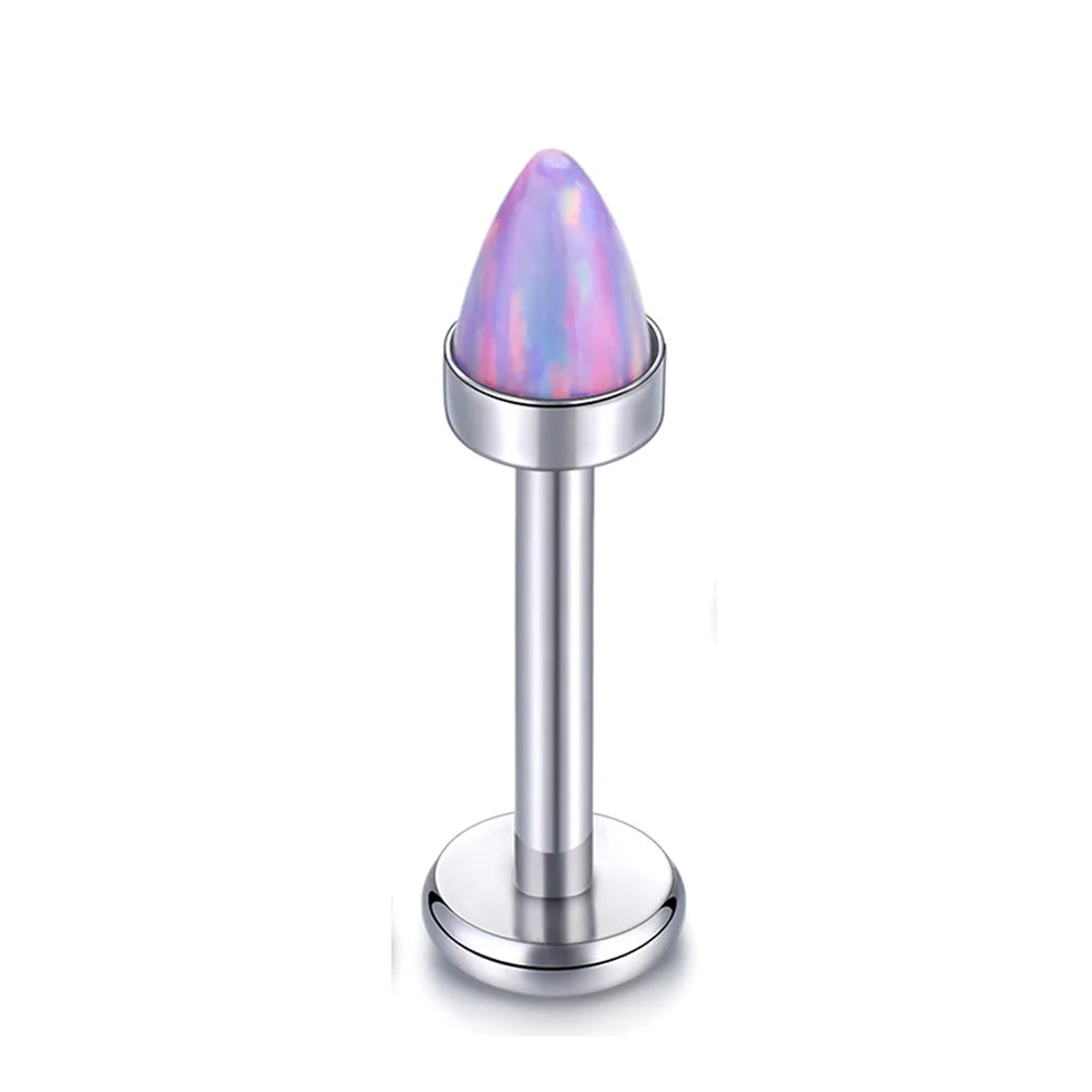 Opal nose stud flat back titanium 16G blue opal purple opal white opal earring Ashley Piercing Jewelry