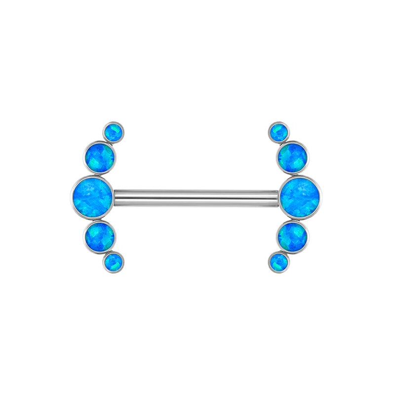 Pair of 14g 14mm Implant Grade on sale Titanium Nipple Barbells Classic Blue Opal Bezel Set Internal Thread Ends