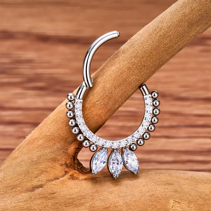 Diamond septum ring 16G titanium clicker nose ring Ashley Piercing Jewelry