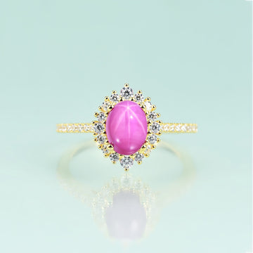 Anel de rubi estrela em ouro 14K, réplica do anel de noivado Princesa Diana