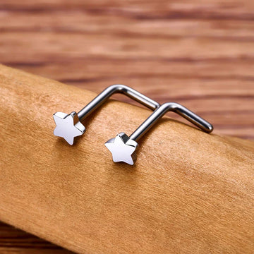L shaped nose stud with a star 20 gauge silver titanium nose ring Ashley Piercing Jewelry