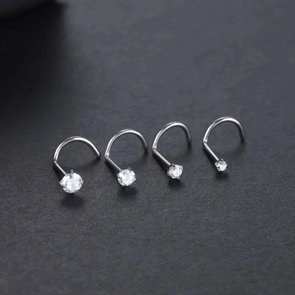 Diamond nose stud screw gold and silver titanium nose ring 20G 18G Ashley Piercing Jewelry