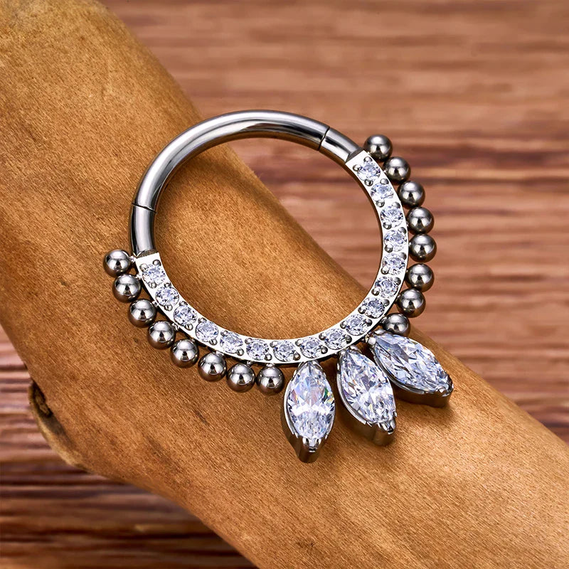 Diamond septum ring 16G titanium clicker nose ring Silver / 16G/1.2mm x 8mm Diamond septum ring 16G titanium clicker nose ring Silver / 16G/1.2mm x 8mm