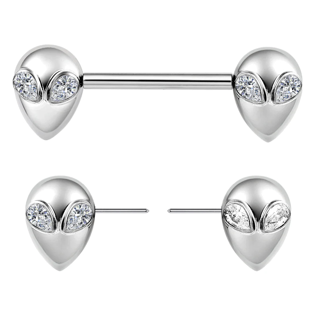 Black nipple piercing aliens straight barbells 2 pieces Halloween  threadless titanium 14G 14mm