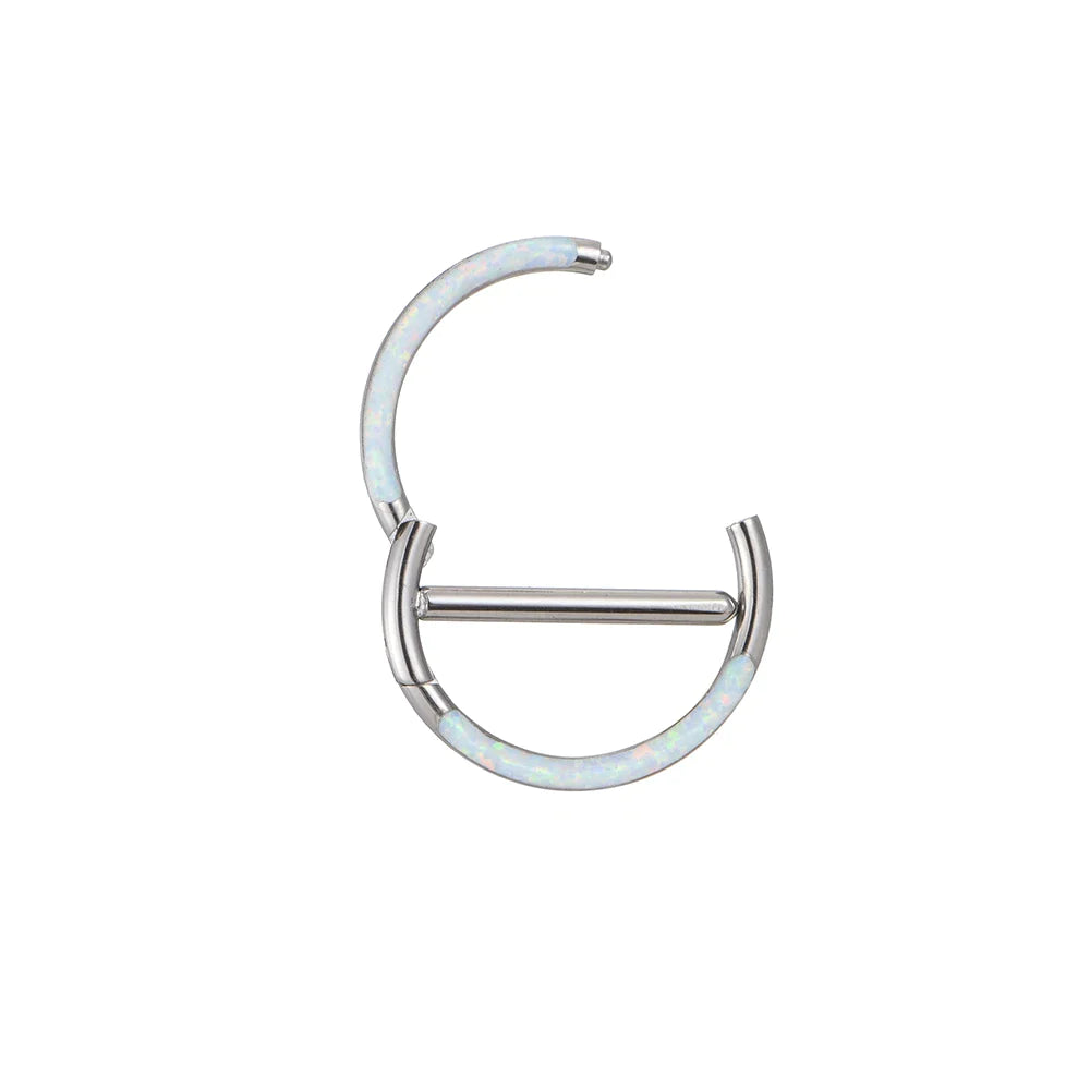 Opal nipple rings straight piercing bars titanium clicker 14G 14mm 1 piece Ashley Piercing Jewelry