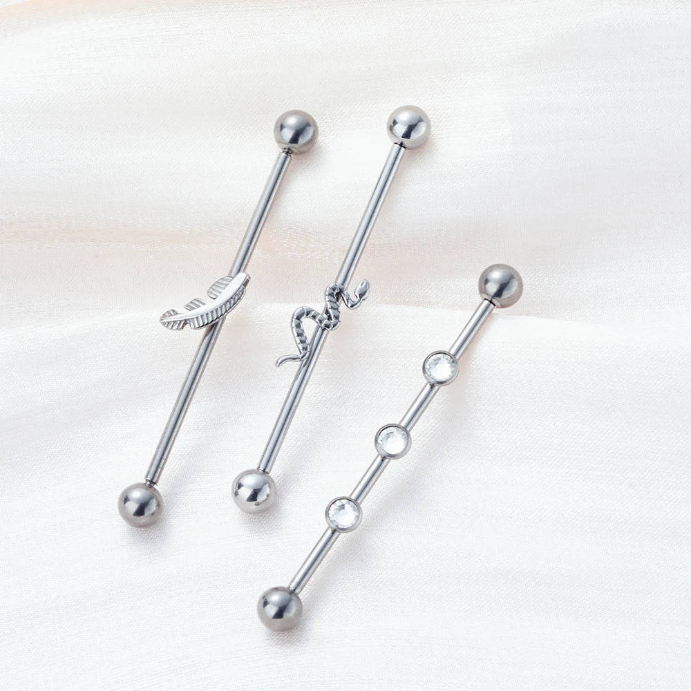 Snake industrial piercing 14G 38mm titanium industrial barbell piercing silver Ashley Piercing Jewelry
