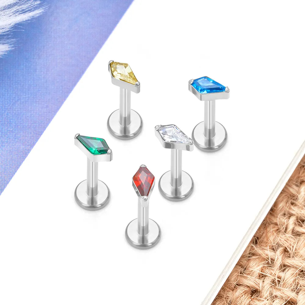 Diamond ashley piercing with a kite shape stone clear ashley piercing titanium lip piercing Ashley Piercing Jewelry