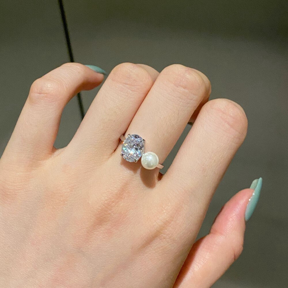 Buy Ariana Grande Ring, 3ct Oval Cut Colorless Moissanite Engagement Ring,  Oval and Pearl Ring, Toi Et Moi 14K Solid Gold Ring, Anniversary Gift  Online in India - Etsy