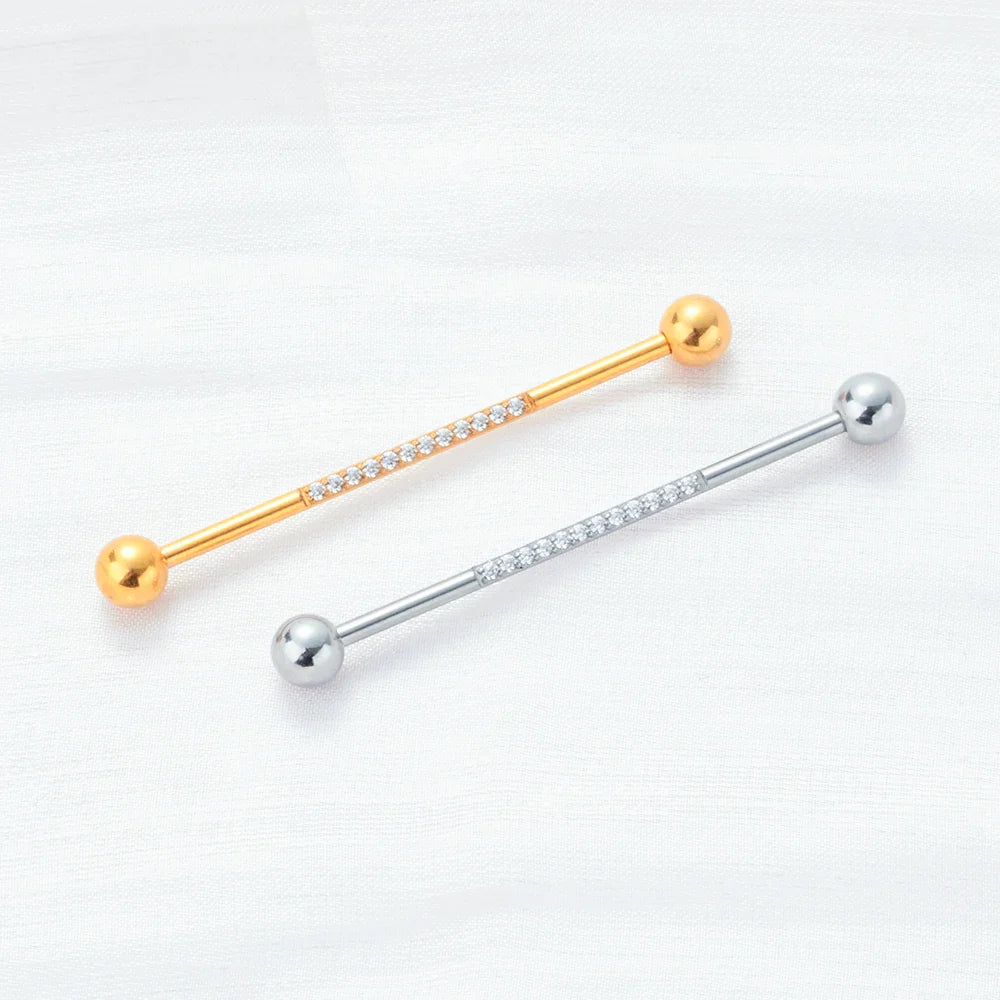 Industrial bar piercing cute with CZ stones gold and silver titanium 14G industrial barbell Ashley Piercing Jewelry