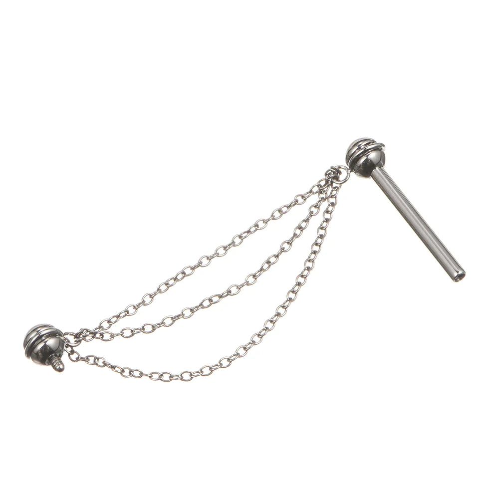 Chain nipple bar titanium internally threaded 14G 12mm 14mm straight barbell 1 piece Ashley Piercing Jewelry