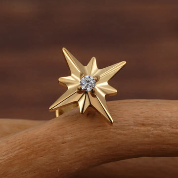 Perno de caracola interior con una estrella y un diamante de espalda plana de titanio de plata de oro calibre 16