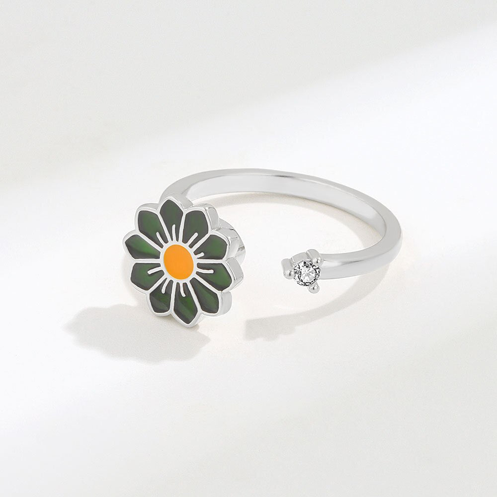 Spinner ring for anxiety pink and green daisy flower Rosery Poetry