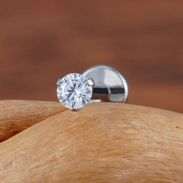 Arete de un solo diamante con circonita cúbica de titanio, perno labret de 2,5 mm, 3 mm y 4 mm, parte posterior plana de 16 G