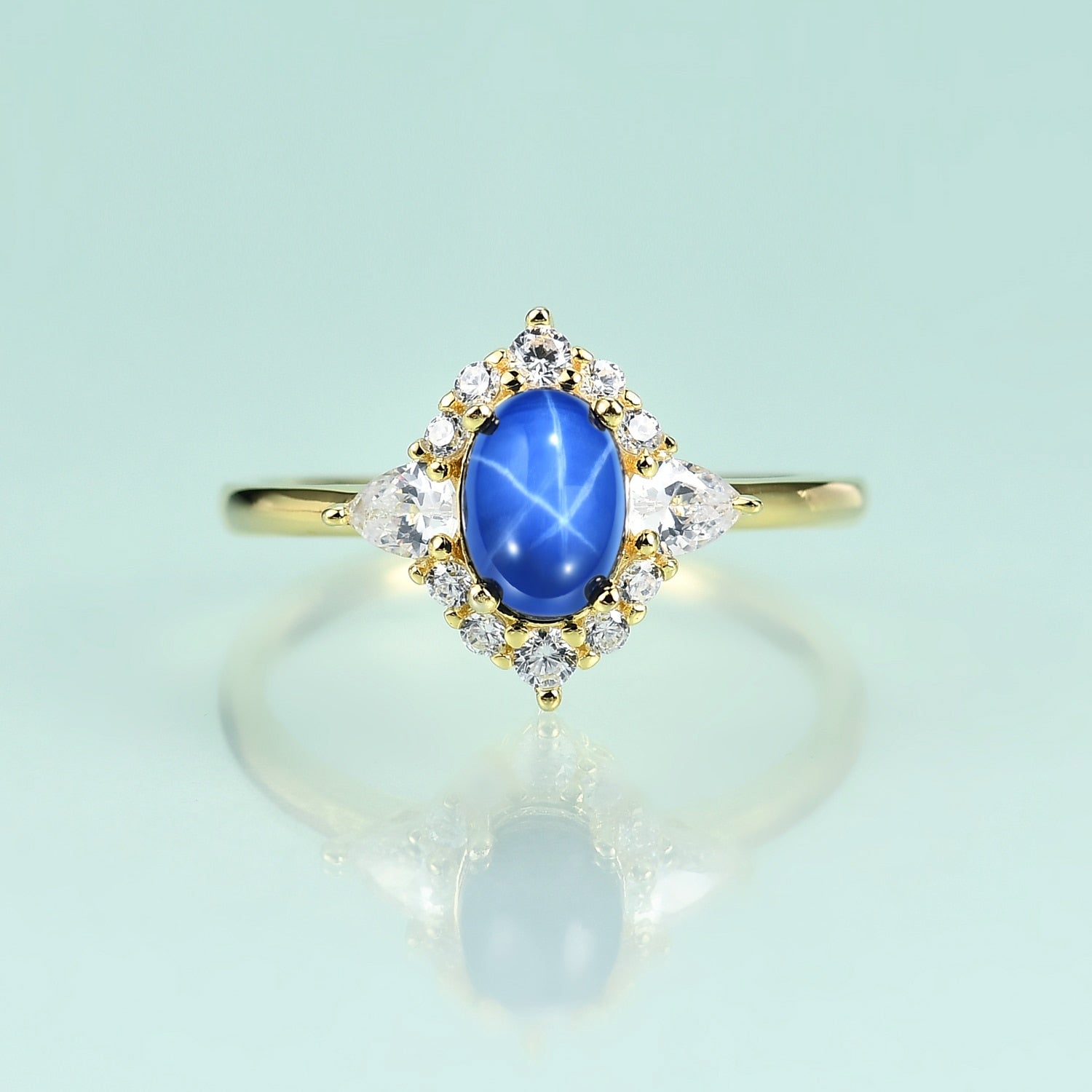 Blue star sapphire ring vintage style engagement ring Rosery Poetry