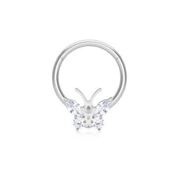 Butterfly nose ring gold silver with CZ stones septum piercing titanium nose clicker