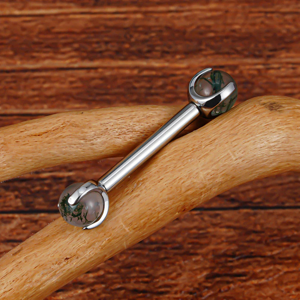Nipple piercing barbell with natural gemstones titanium 14G internally threaded straight barbell 12mm 14mm 16mm 1 piece Ashley Piercing Jewelry