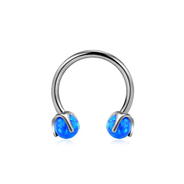 Snake bite hoop piercing with opal 16G titanium horseshoe barbell blue opal white opal Ashley Piercing Jewelry