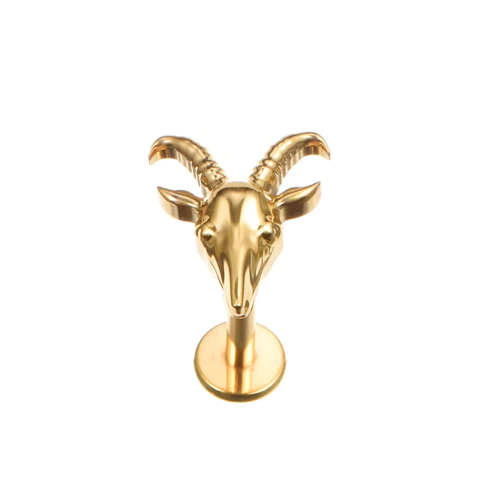Goat stud gold and silver titanium internally threaded goat head stud earring 16G Ashley Piercing Jewelry