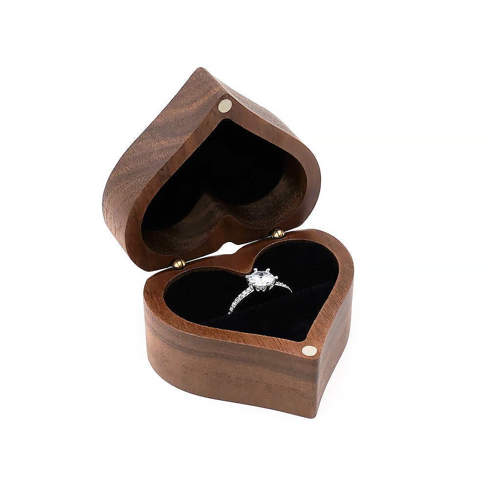 Wedding ring box heart shaped black walnut wood Rosery Poetry