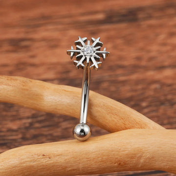 Rook piercing barbell with a snowflake curved barbell rook piercing gold silver titanium 16G Ashley Piercing Jewelry