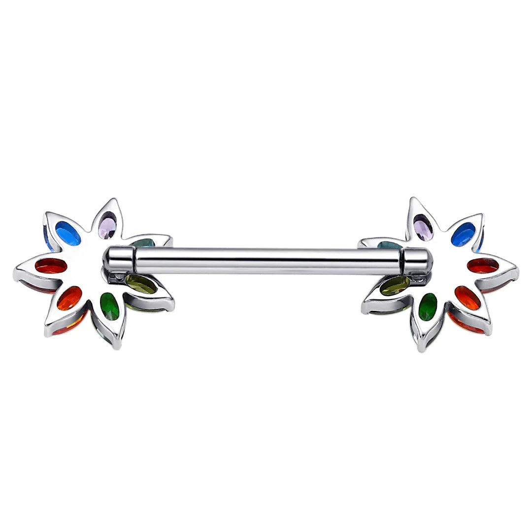 Flower nipple piercing straight barbells threadless push pin titanium 2 pieces 14G 16mm Ashley Piercing Jewelry