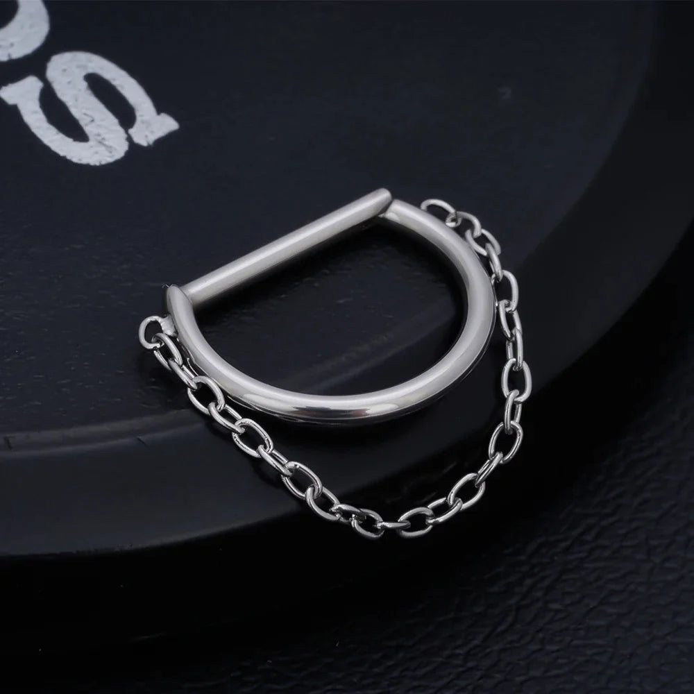 Chain septum ring titanium 16G half circle D shape hinged segment clicker Ashley Piercing Jewelry