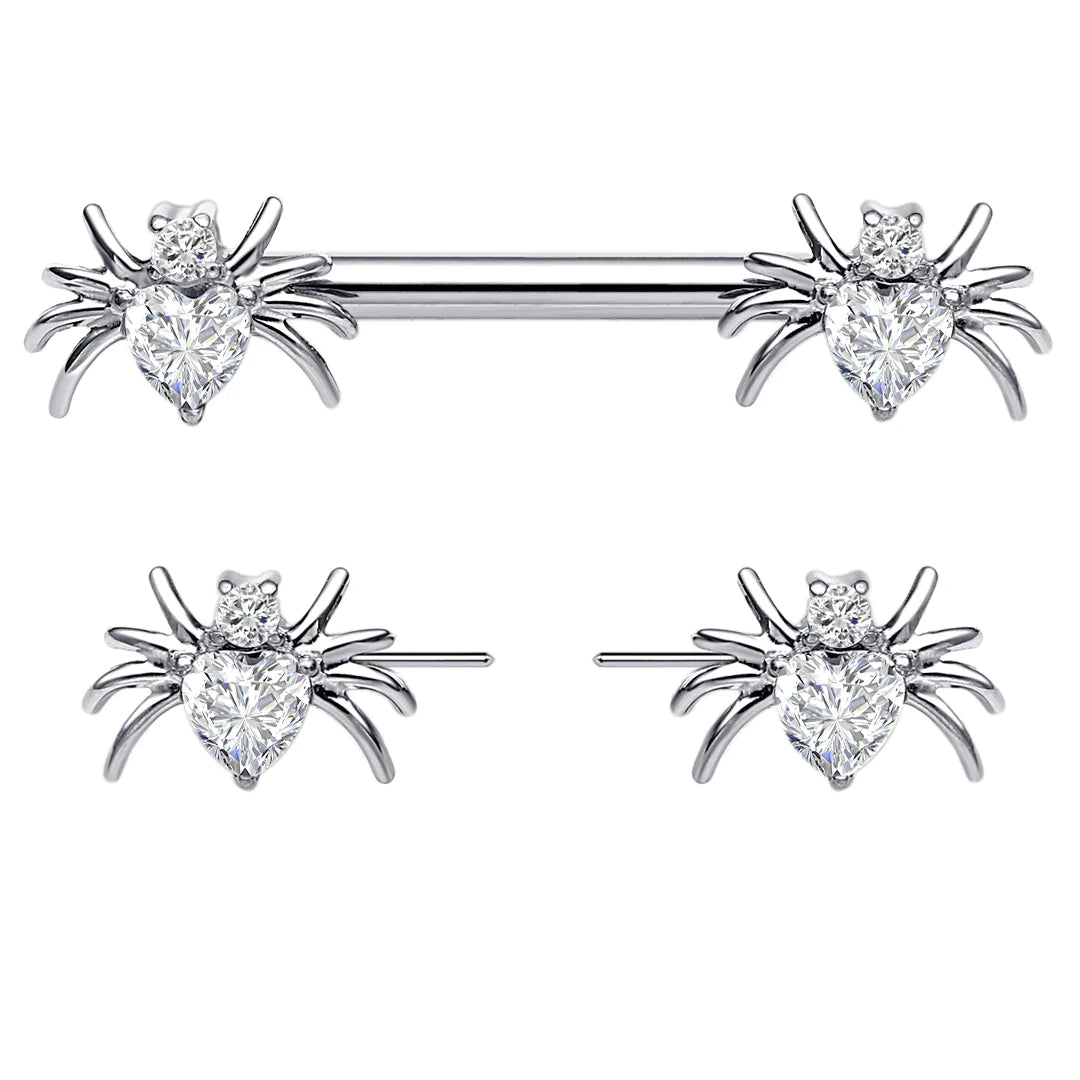 Spider nipple rings threadless titanium 14G 14mm 2 pieces straight barbell cute Halloween Ashley Piercing Jewelry