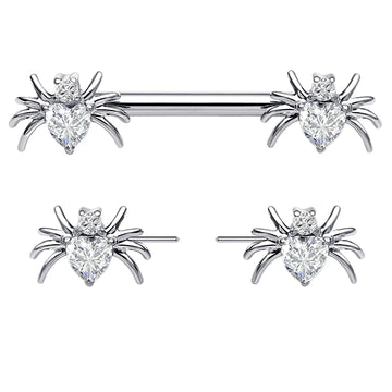 Spider nipple rings threadless titanium 14G 14mm 2 pieces straight barbell cute Halloween