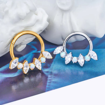 Clicker con setto opale con anello al naso in titanio 16G argento oro opale bianco con clicker incernierato con pietre CZ