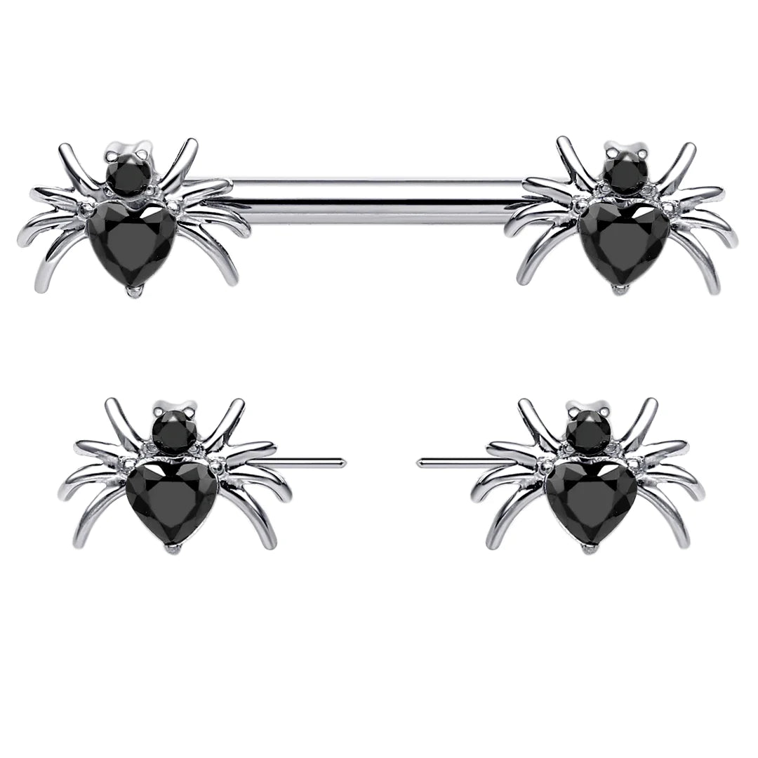 Spider nipple rings threadless titanium 14G 14mm 2 pieces straight barbell cute Halloween Ashley Piercing Jewelry
