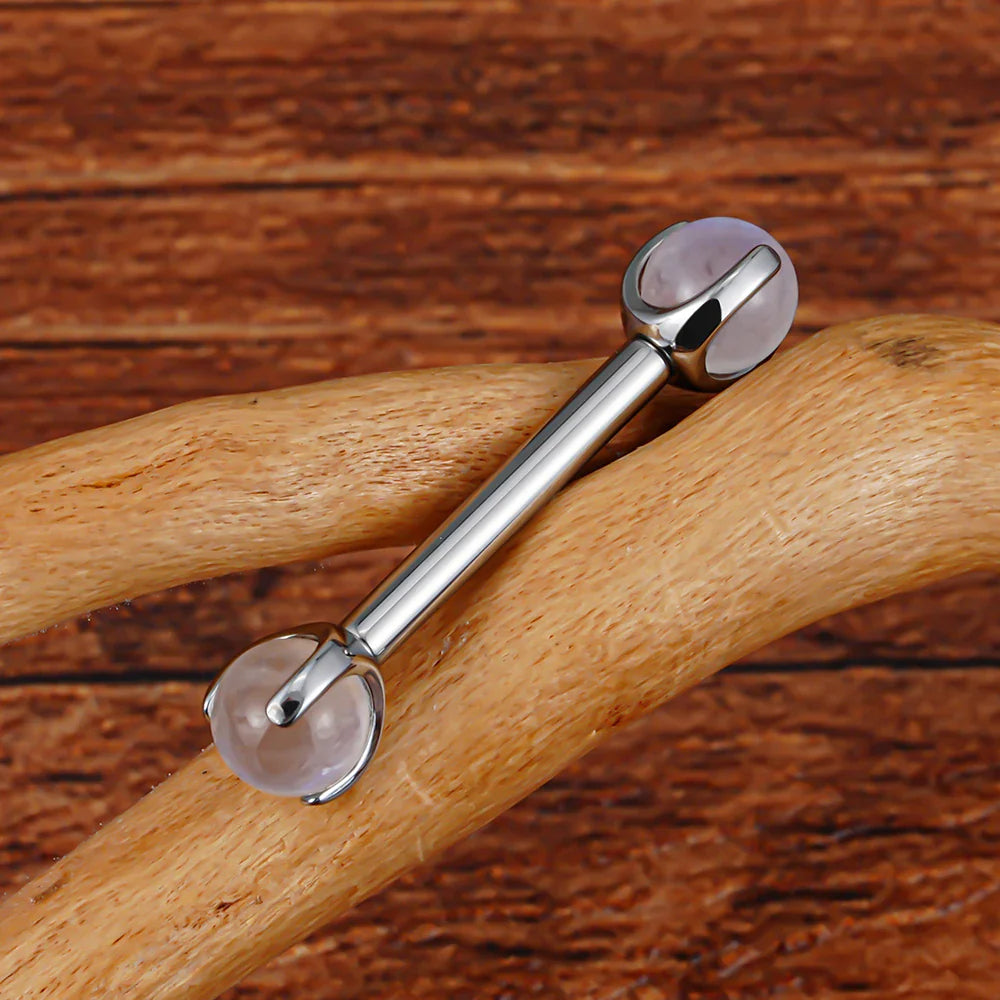 Nipple piercing barbell with natural gemstones titanium 14G internally threaded straight barbell 12mm 14mm 16mm 1 piece Ashley Piercing Jewelry