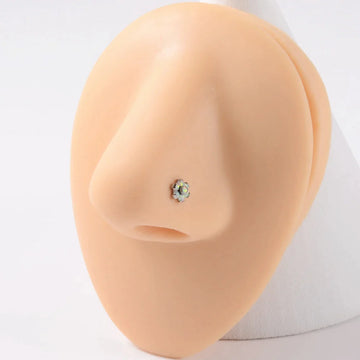 Saca-rolhas de anel de nariz de opala com pino de nariz de flor de opala branca rosa azul 20G titânio