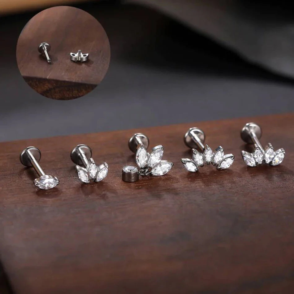 Titanium diamond stud earring with clear stones 16G Ashley Piercing Jewelry