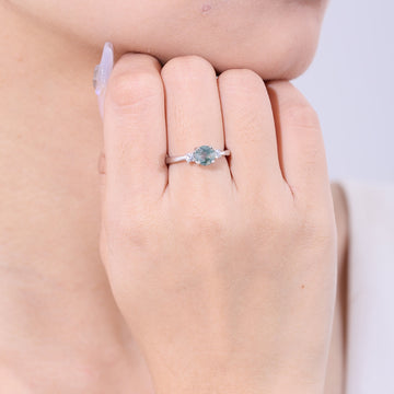 Anel de ágata verde musgo anel de noivado clássico de três pedras em prata