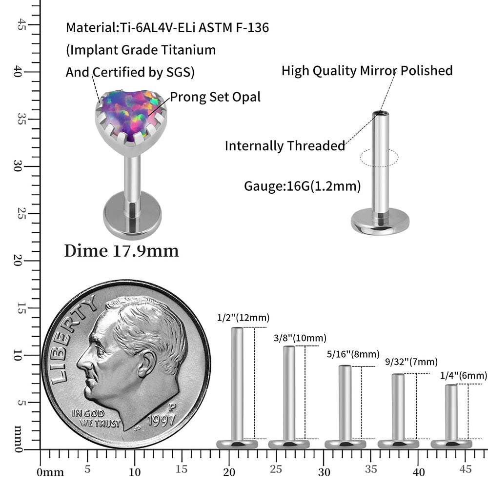 Opal helix stud earring titanium heart-shaped - Rosery Poetry