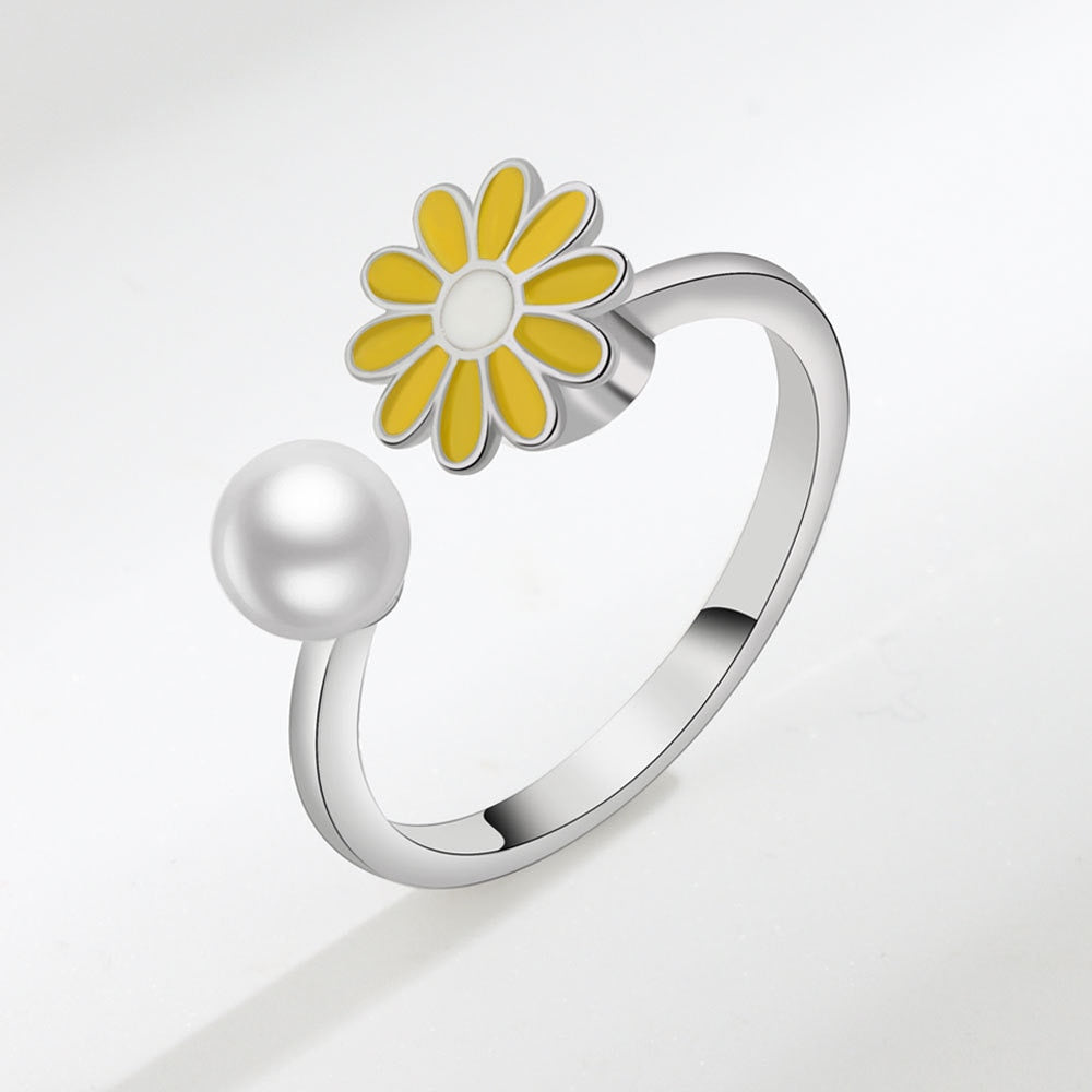 Anxiety ring for women red yellow and white flower Rosery Poetry