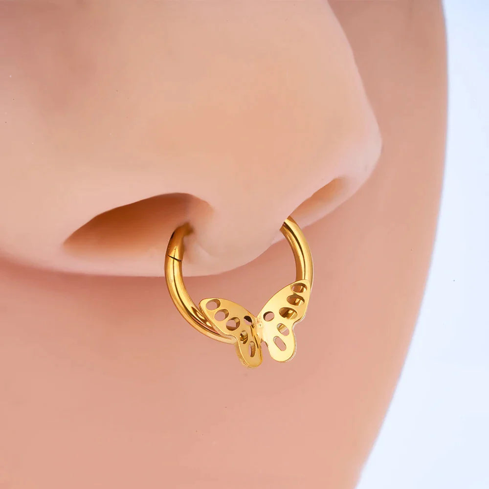 Butterfly septum ring titanium butterfly wings butterfly nose piercing Ashley Piercing Jewelry