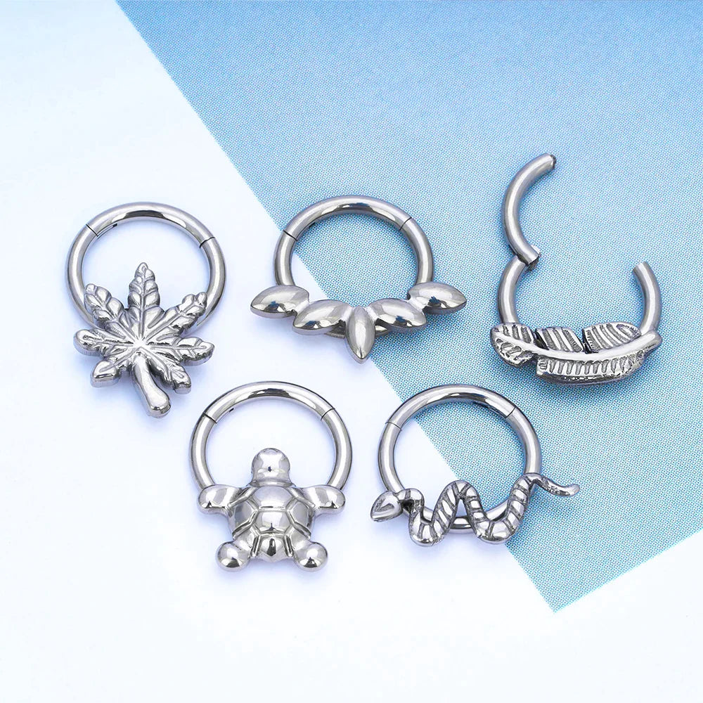 Turtle nose ring cute and unique titanium hinged clicker ring septum ring Ashley Piercing Jewelry