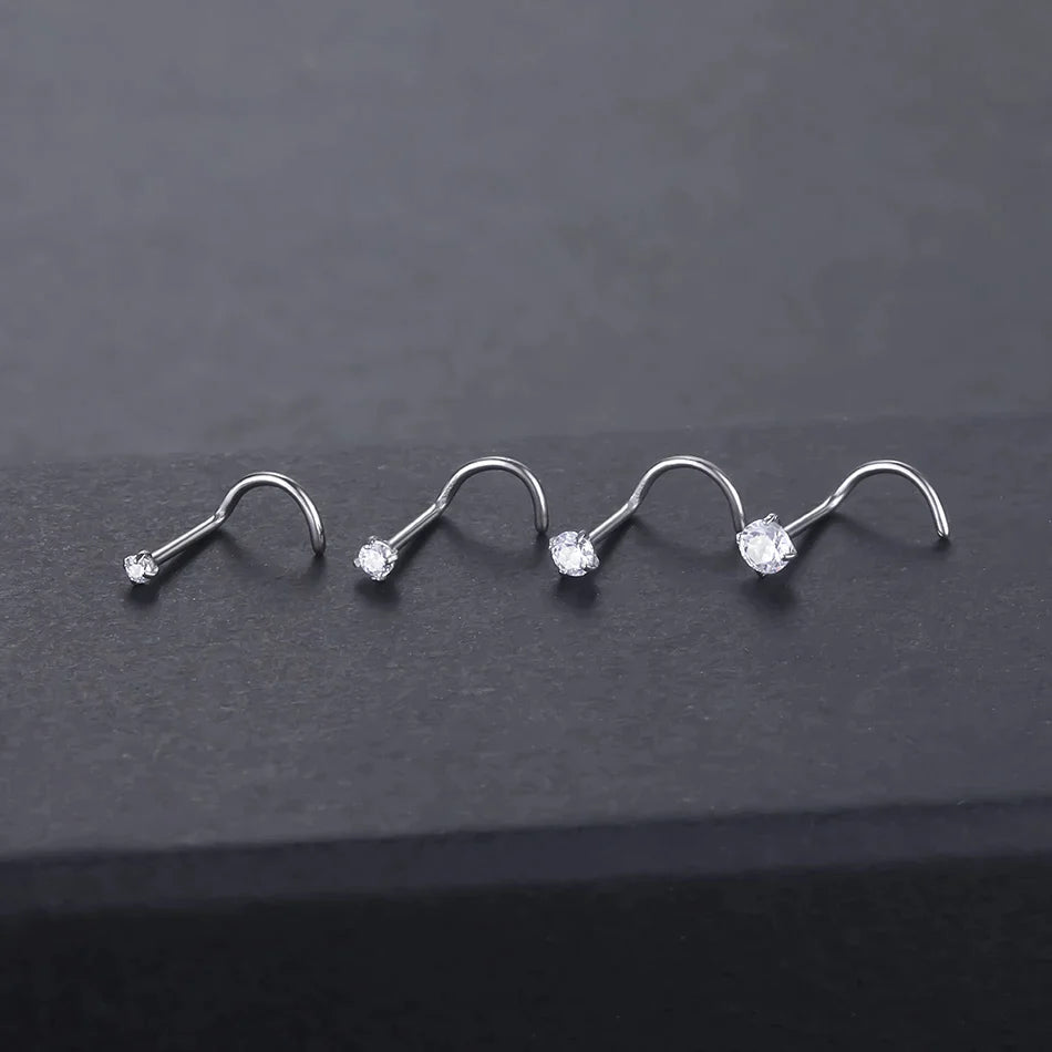 Diamond nose stud screw gold and silver titanium nose ring 20G 18G Ashley Piercing Jewelry
