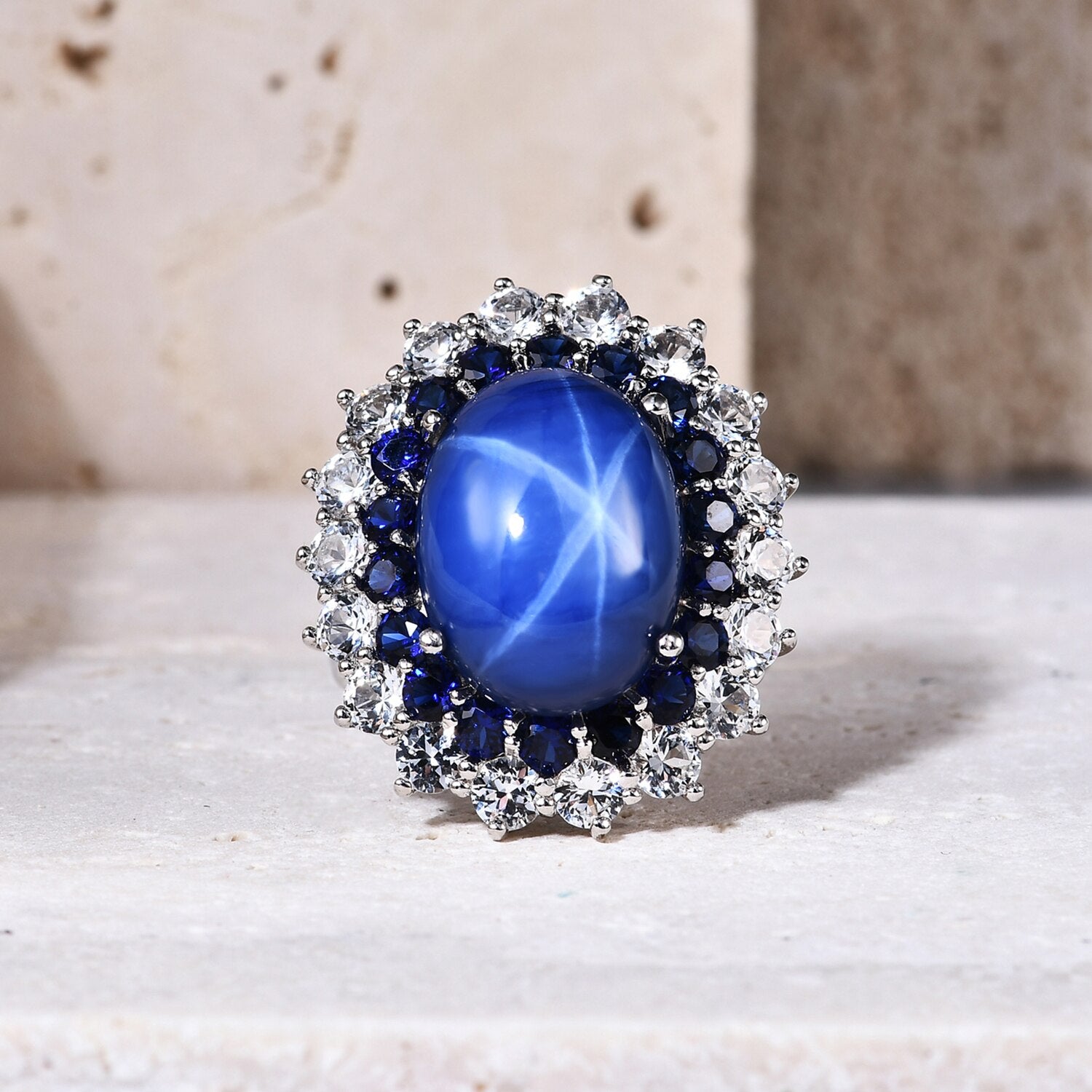 classic shiny blue Star Sapphire gemstone ring silver fine jewelry muscular  power ring birthday gift men ring attractive