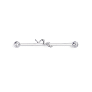 Snake industrial piercing 14G 38mm titanium industrial barbell piercing silver Ashley Piercing Jewelry