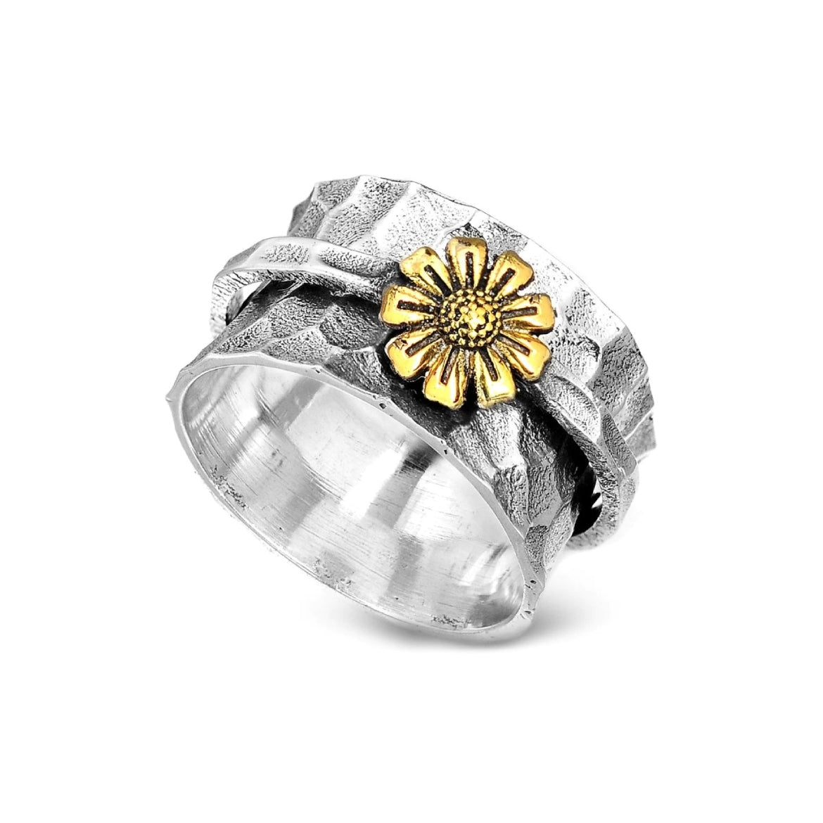 Sunflower fidget ring wide band Rosery Poetry
