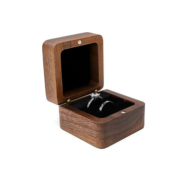 Square ring box for proposal customizable walnut wood Rosery Poetry