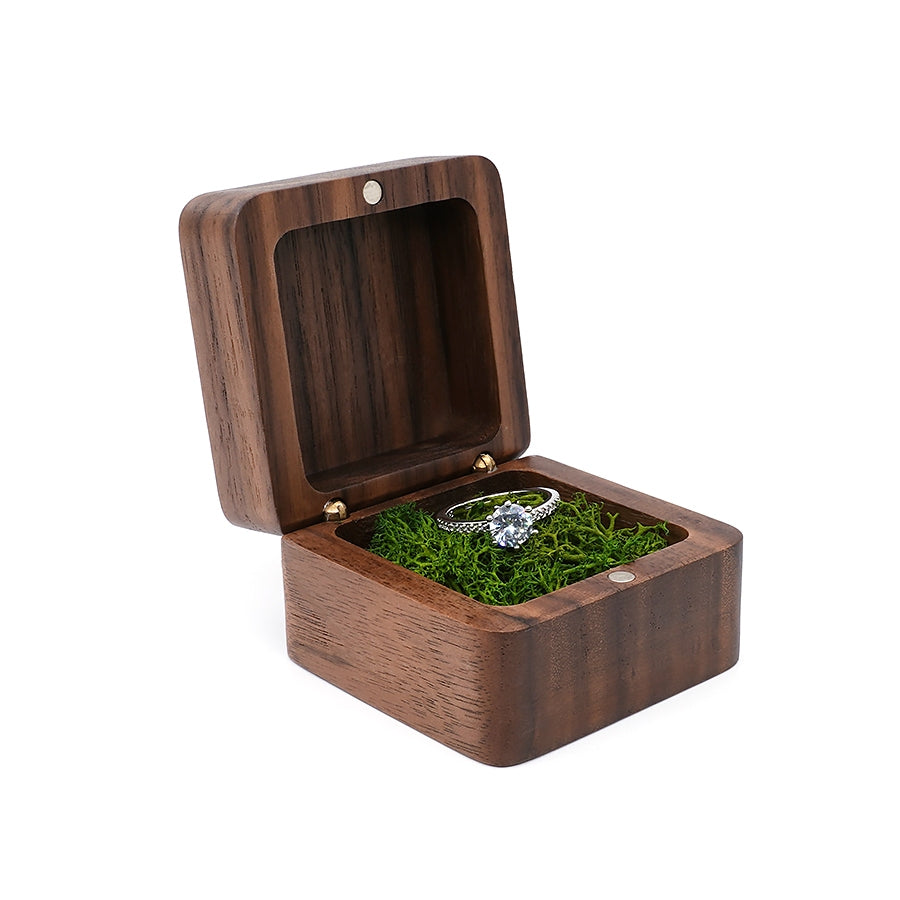 Square ring box for proposal customizable walnut wood Rosery Poetry