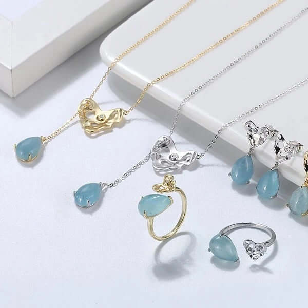 Aquamarine pendant necklace teardrop thejoue