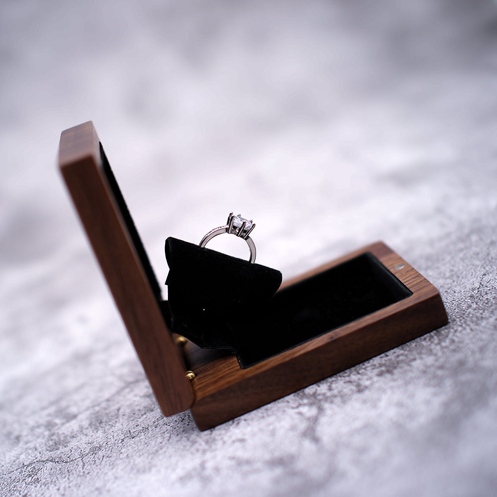Customizable engagement ring box black walnut wood Rosery Poetry
